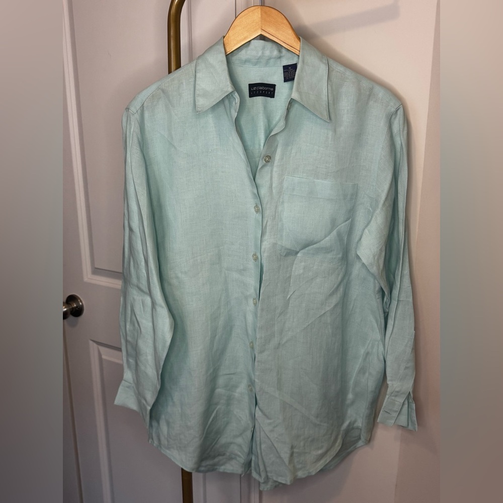 Liz Claiborne Mint Green Button-Down Linen Shirt